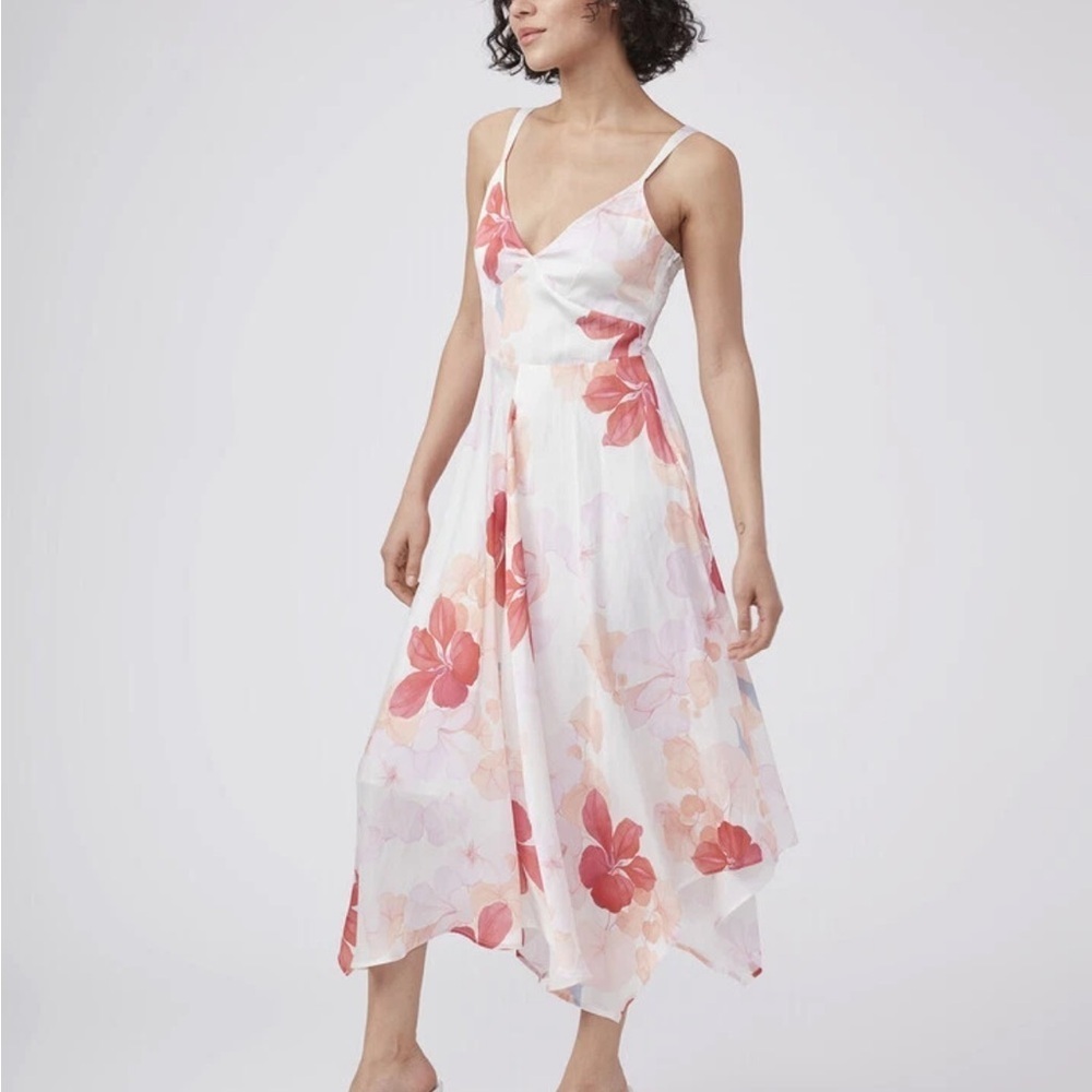 PAIGE Sardinia Asymmetrical Floral Dress in White and Pink Women’s Small